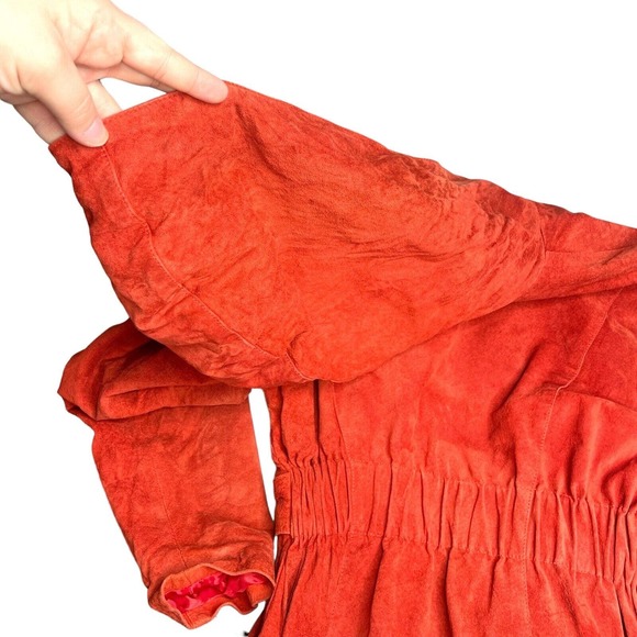 John Murrough Vintage 80s Suede Leather Orange O-Ring Zip Up Hooded Jacket Small - Picture 14 of 14